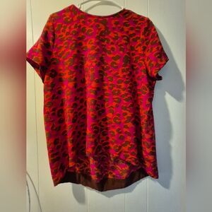Leopard Print Blouse Pink & Orange Short Sleeve Top | Size XL